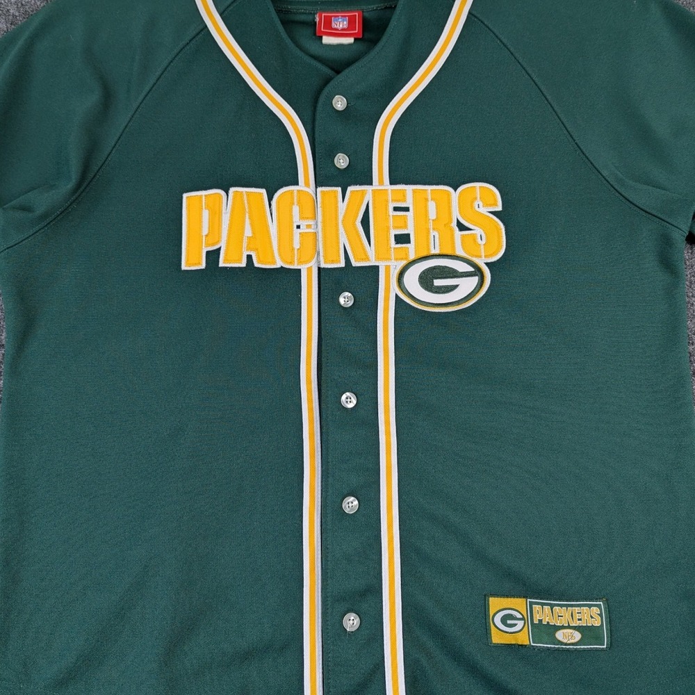 NFL Green Bay Packers Baseball Jersey Green Button Up Embroidered Logo Mens XL - Picture 5 of 12
